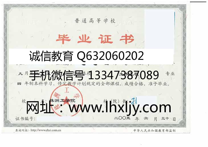 株洲工学院毕业证样本