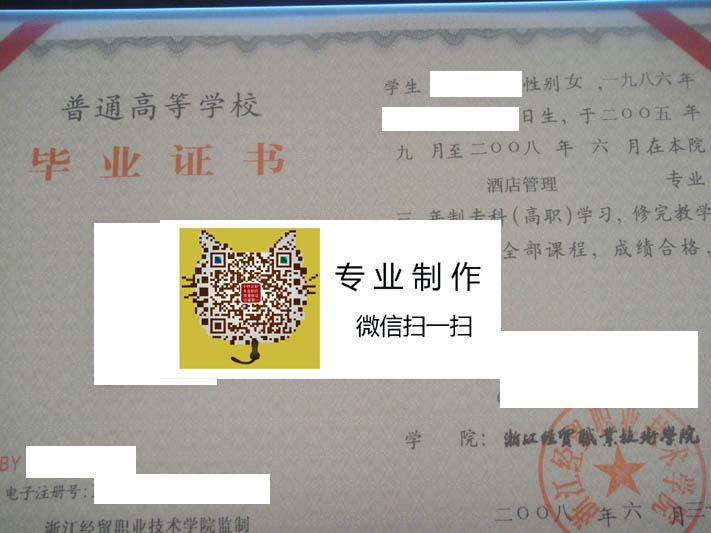 浙江经贸职业技术学院2008年毕业证样本