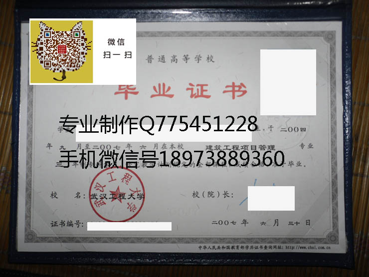 武汉工程大学毕业证样本
