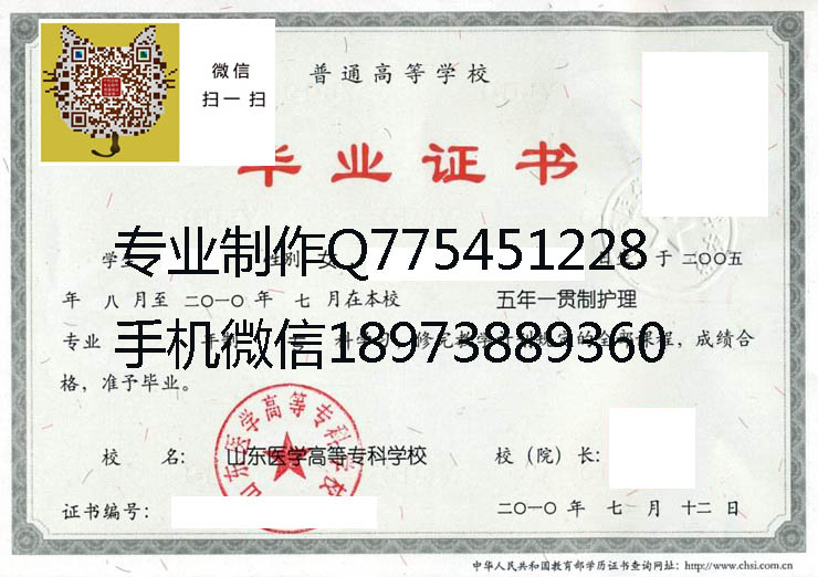 山东医学高等专科学校毕业证样本
