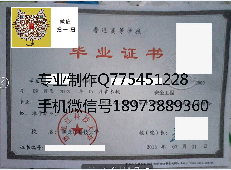 黑龙江科技大学2013年毕业证样本