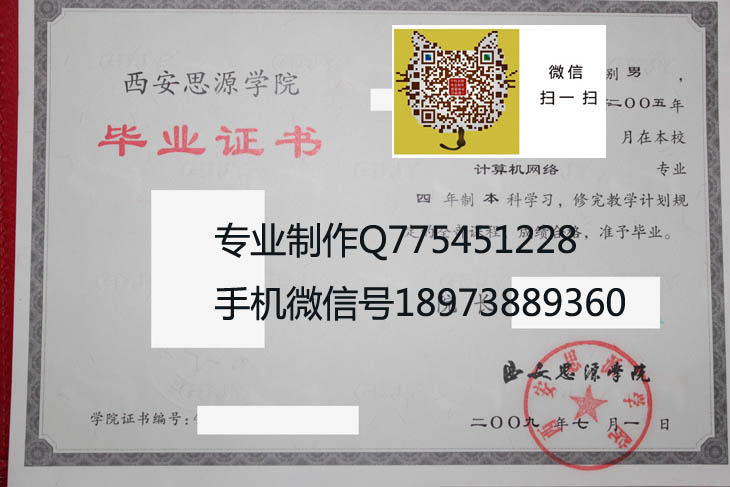 西安思源学院2009年毕业证样本