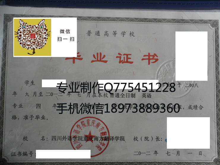 四川外语学院重庆南方翻译学院毕业证样本