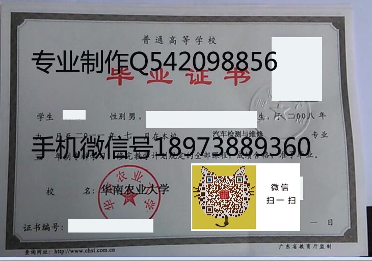 华南农业大学2011年毕业证样本