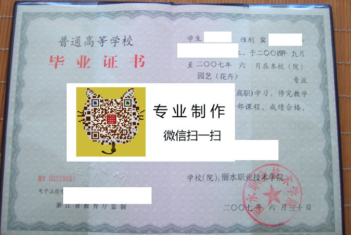 丽水职业技术学院毕业证样本