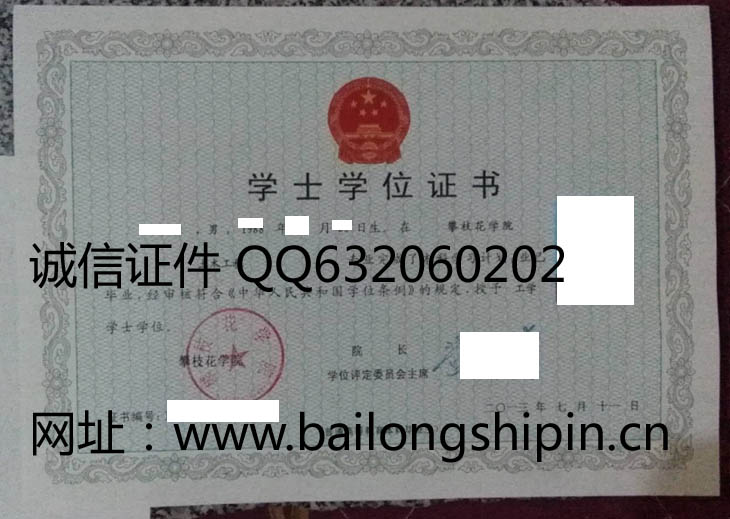 攀枝花学院学位证样本