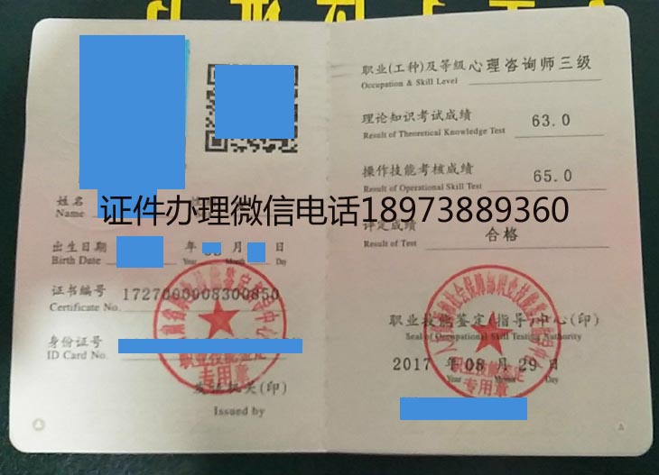 甘肃省三级心理咨询师证书样本