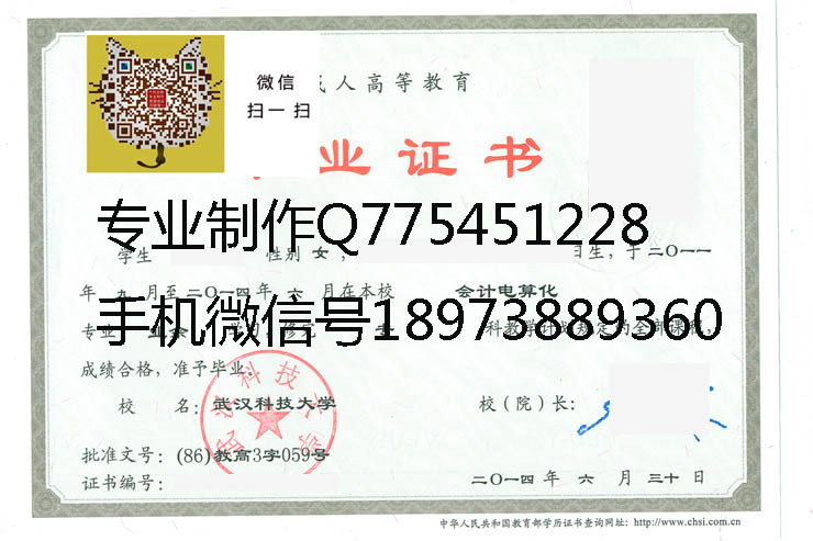 武汉科技大学毕业证样本