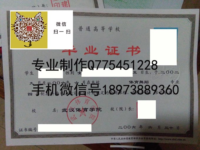 武汉体育学院毕业证样本
