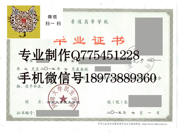 河南大学民生学院2015年毕业证样本