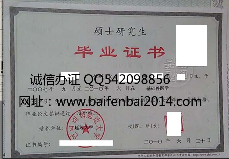 延边大学硕士研究生毕业证样本