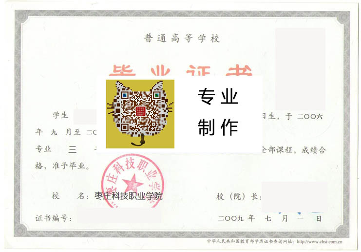 枣庄科技职业学院毕业证样本