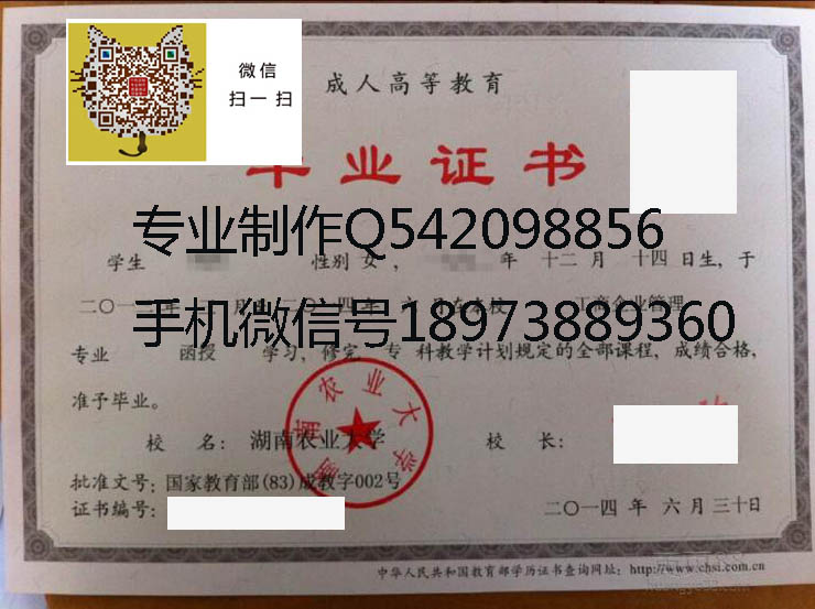 湖南农业大学毕业证样本