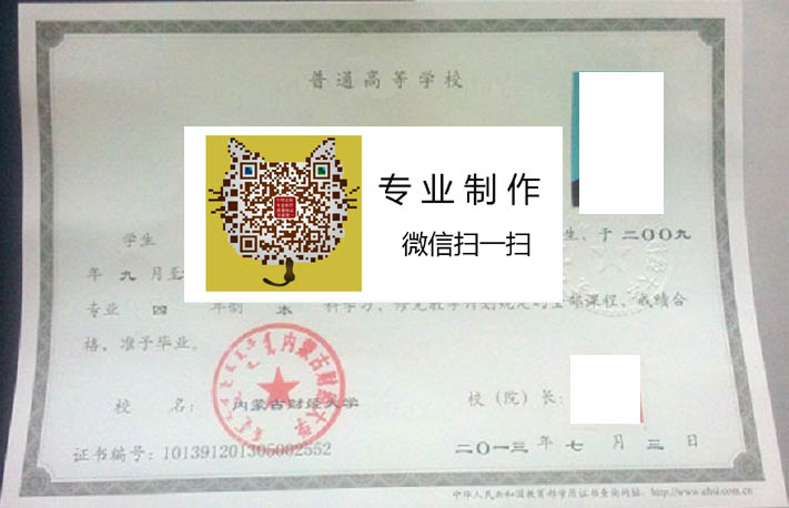 内蒙古财经大学毕业证样本