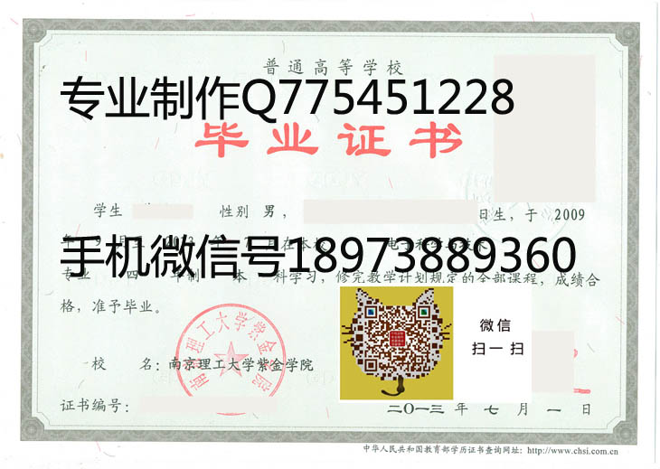 南京理工大学紫金学院毕业证样本