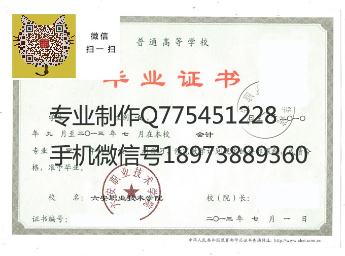 六安职业技术学院13年毕业证样本
