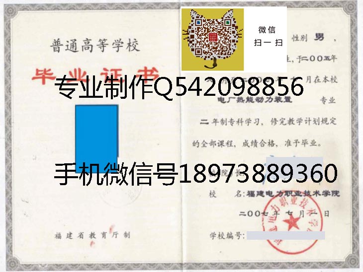 福建电力职业技术学院07年毕业证样本