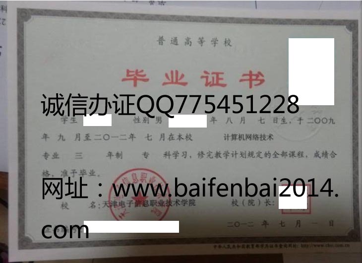 天津电子信息职业技术学院毕业证样本