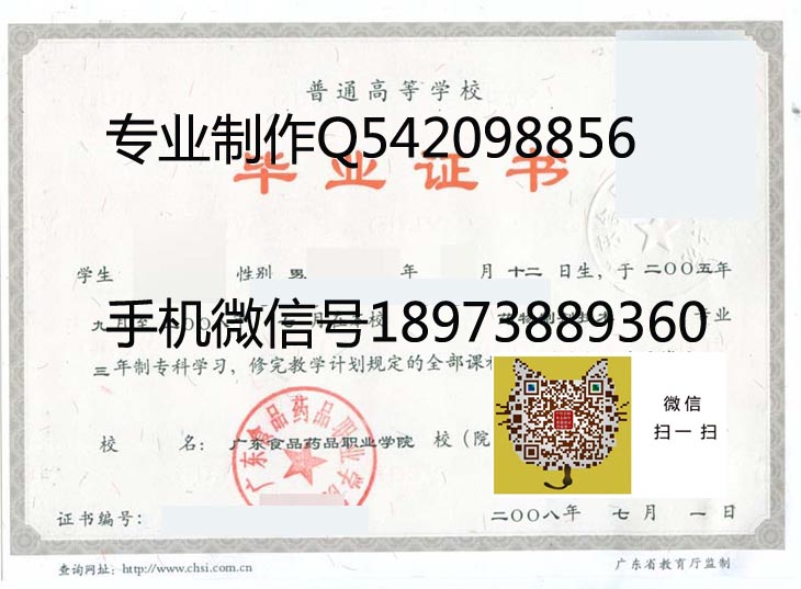 广东食品药品职业学院毕业证样本