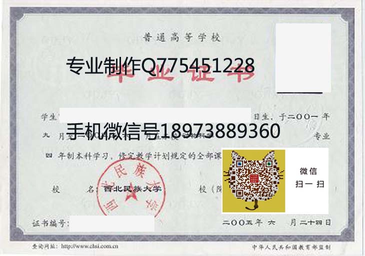 西北民族大学2005年毕业证样本