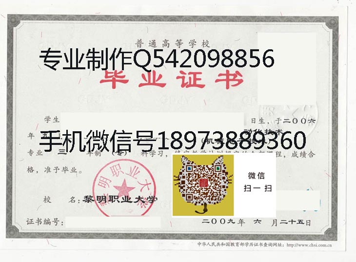 黎明职业大学毕业证样本