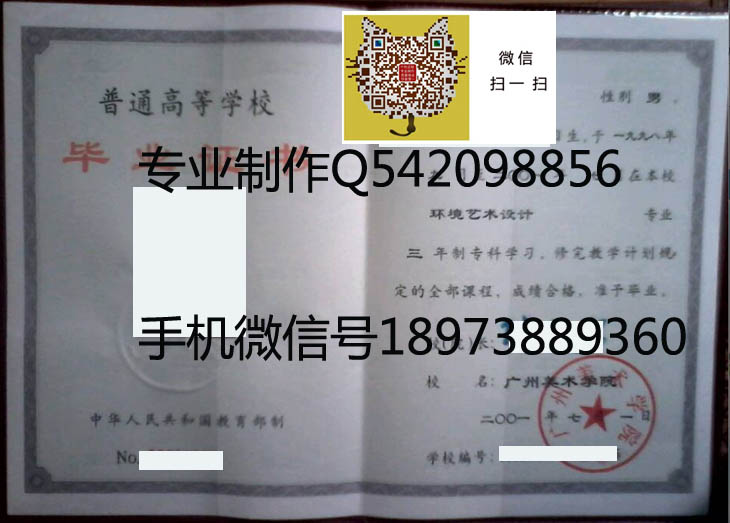 2001年广州美术学院毕业证样本