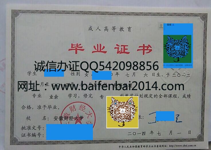 安徽财经大学2010年毕业证样本