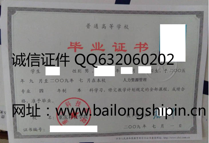 重庆科技学院2009年毕业证样本