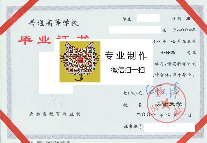 云南大学毕业证样本