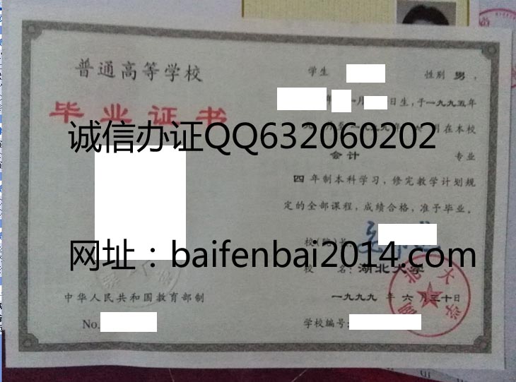 湖北大学99年毕业证样本