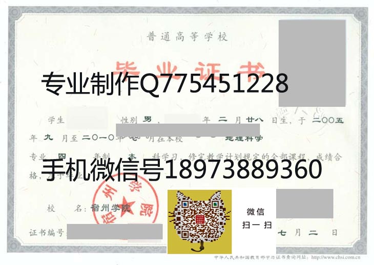宿州学院2010年毕业证样本
