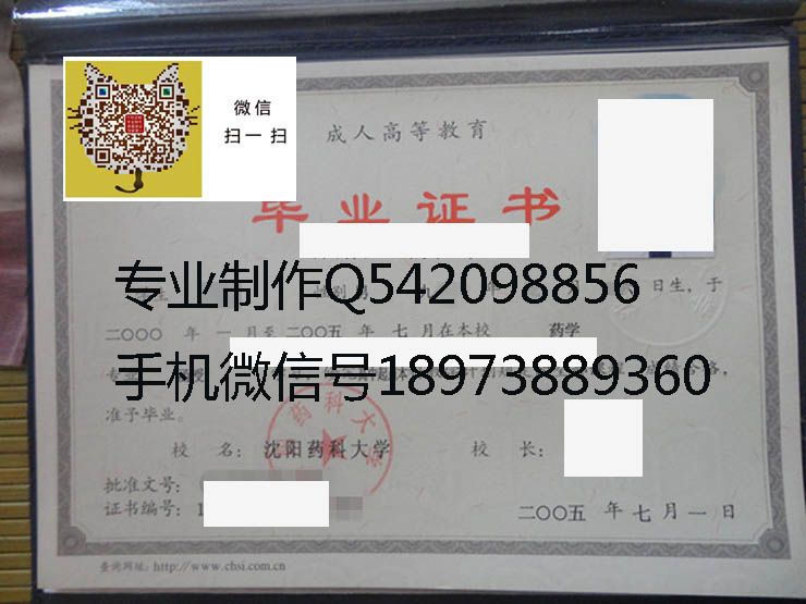 沈阳药科大学毕业证样本