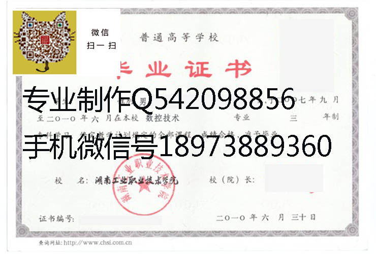 湖南工业职业技术学院毕业证样本