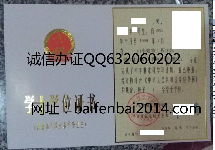山东建筑工程学院99年学位证样本
