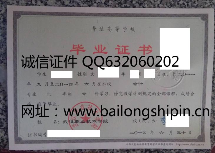 武汉职业技术学院毕业证样本