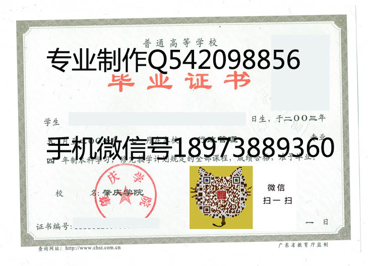肇庆学院毕业证样本