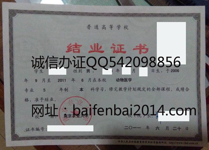 南京农业大学结业证样本