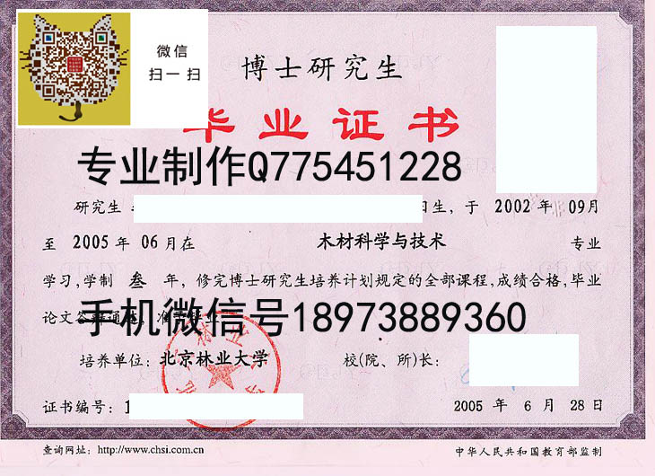 北京林业大学2005年毕业证样本