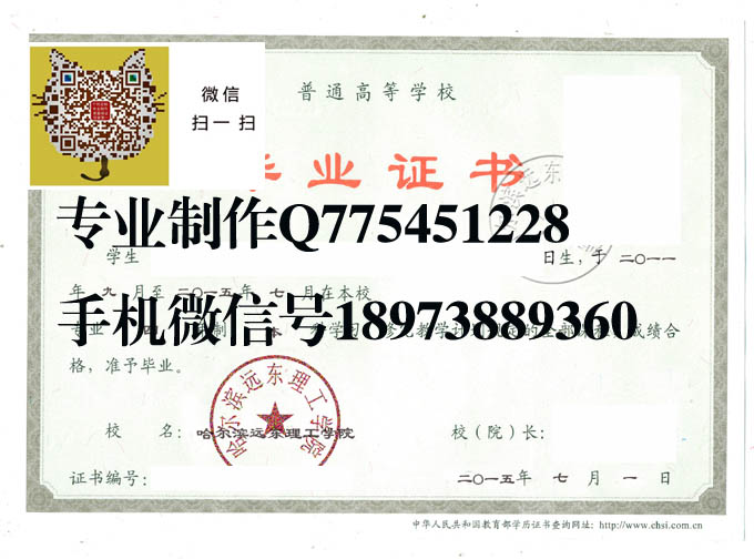 哈尔滨远东理工学院2015年毕业证样本