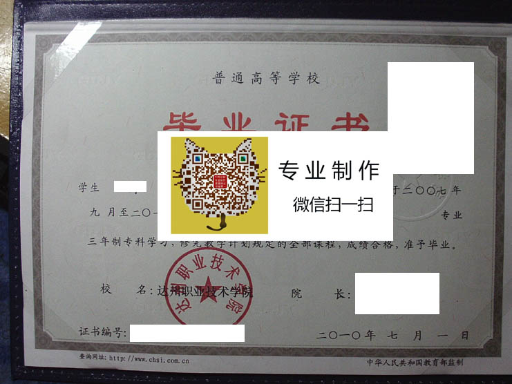 达州职业技术学院2010年毕业证样本图片