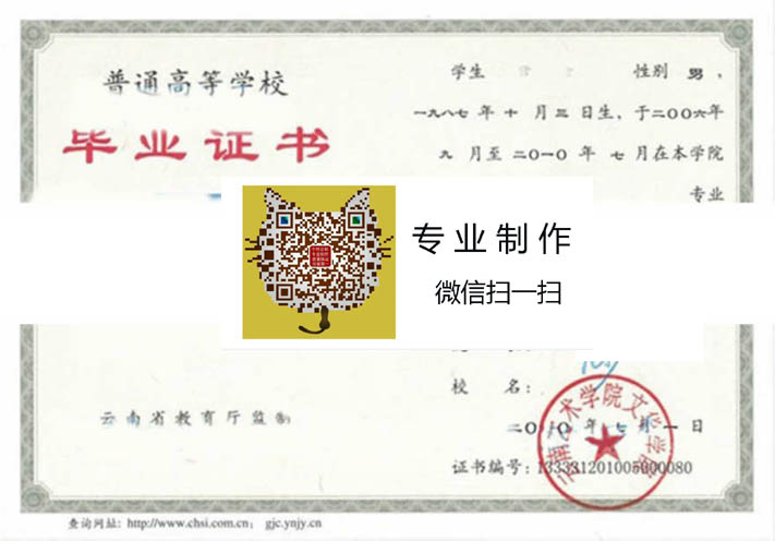 云南艺术学院文华学院毕业证样本