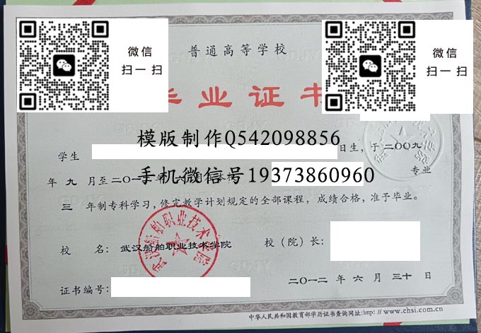 武汉船舶职业技术学院历届毕业证样本模版图片
