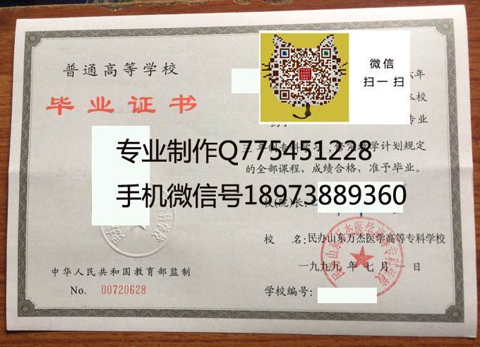 民办山东万杰医学高等专科学校毕业证样本