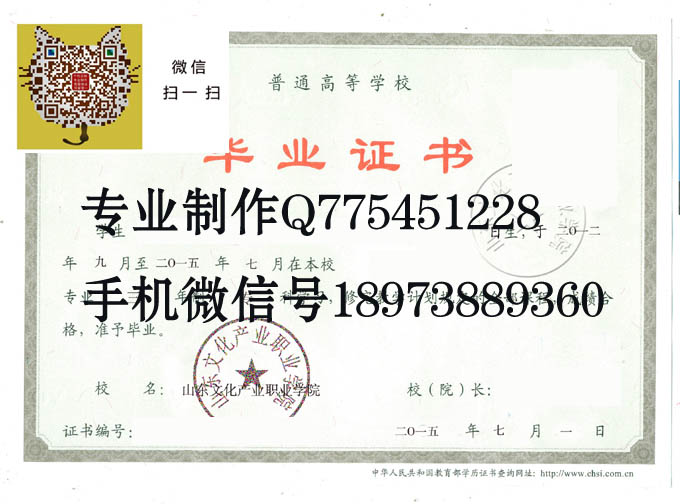 山东文化产业职业学院毕业证样本