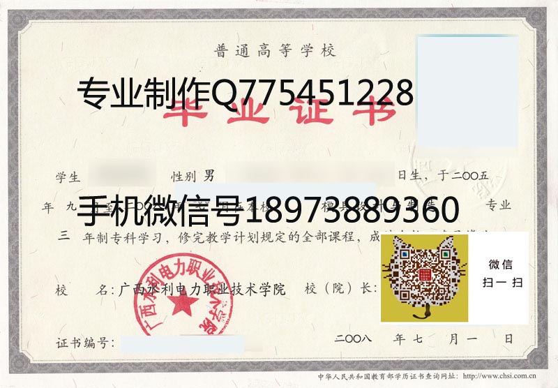 广西水利电力职业技术学院08年毕业证样本