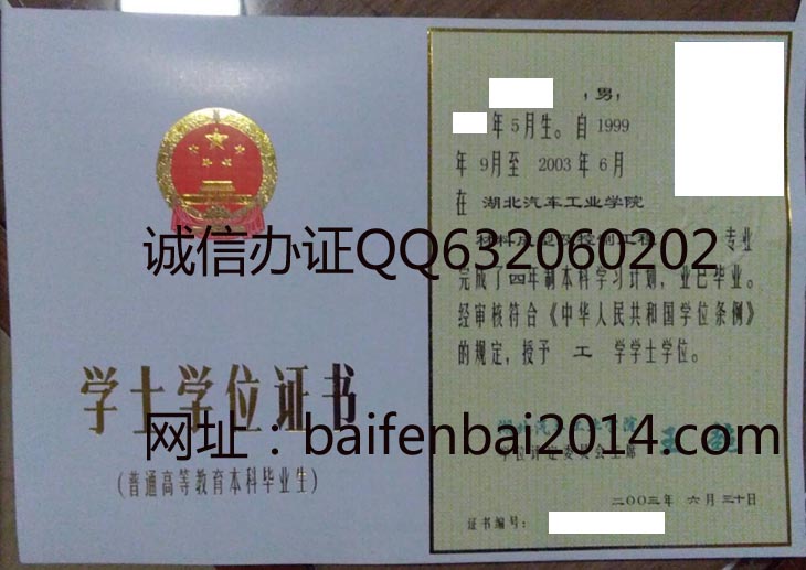 湖北汽车工业学院2003年学位证样本