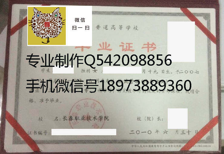 长春职业技术学院毕业证样本