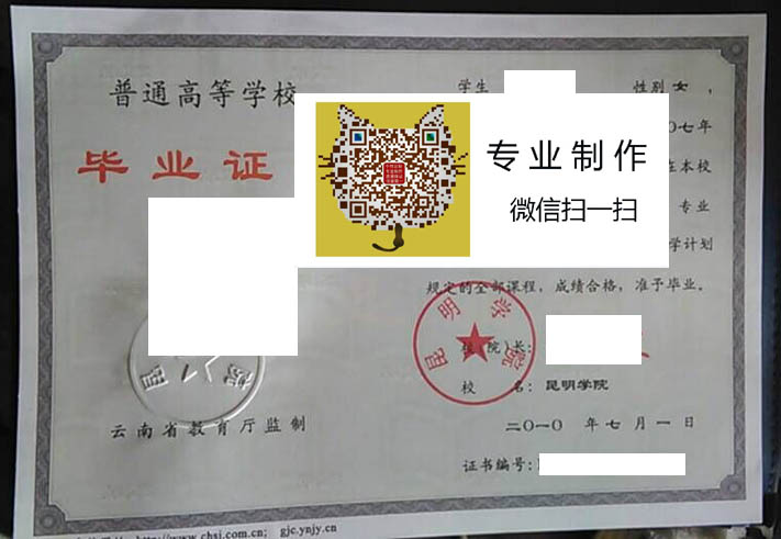 昆明学院毕业证样本