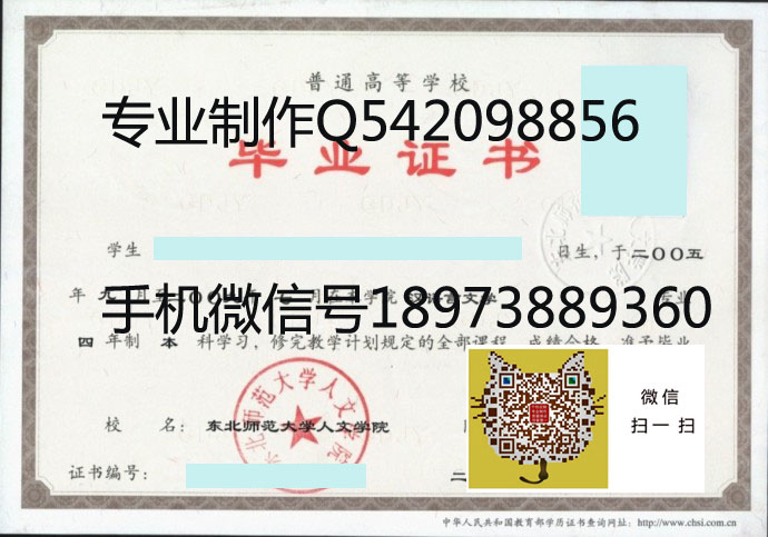 东北师范大学人文学院毕业证样本