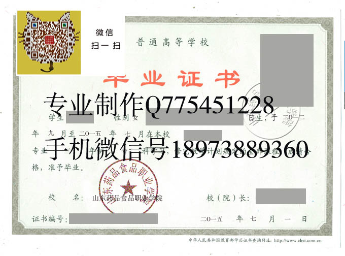山东药品食品职业学院毕业证样本